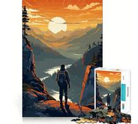 Vintage Mountain Hiking Jigsaw for Adults 1000 Pieces Brain Memory Game Laser Cut for Flawless Fit Unique Gift for Stress Relief (38x26cm)