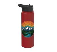 Vintage Mountain Lake Forest Outdoors Hiking Camping Hiker Stainless Steel Insulated Water Bottle