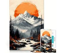 Vintage Mountain Sunset Landscape Jigsaw 1000 Piece Mind Skill Play Stable Fit No Shifting Parts Enjoyable Pastime for Long Weekends (38x26cm)
