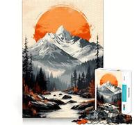 Vintage Mountain Sunset Landscape Puzzle for Adults 1000 Pieces Memory Play Game Firm Fit Secure Assembly Meaningful Connection Building Game (50x75cm)