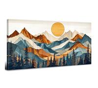 Vintage Mountain Wall Art Sunrise Froest Landscape Canvas Prints for Living Room Nature Batonical Pictures Wall Decor Abstract Woodcut Textured Paintings Poster Artwork for Home Decorations 20x40"
