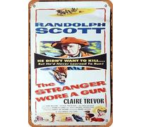 Vintage Movie Poster Tin Sign THE STRANGER WORE A GUN US Insert Movie Poster Randolph Scott Retro of Classic Old Film Poster Metal Sign TV Bar Wall Club Restaurant Man Cave Wall Decoration 8x12 Inches