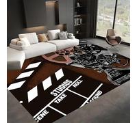 Vintage Movie Time Rugs, 160x200cm, Nostalgic Movie Player Film Strrip Black And White Clapboard Brown Large Carpet, Lightweight Foldable Home Theater Decor Rug for Living Room