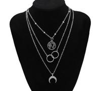 Vintage Multilayer Crystal Pendant Chain Necklace Women Gold Color Beads Moon Map Horn Crescent Choker Necklaces Jewelry