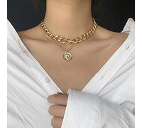 Vintage Multilayer Crystal Pendant Necklace Women Gold Color Beads Moon Horn Crescent Choker Necklaces Jewelry New
