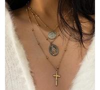 Vintage Multilayer Crystal Pendant Necklace Women Gold Color Beads Moon Horn Crescent Choker Necklaces Jewelry New