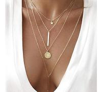 Vintage Multilayer Crystal Pendant Necklace Women Gold Color Beads Moon Star Horn Crescent Choker Necklaces Jewelry New