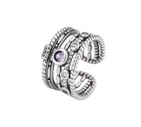 Vintage Multilayer Twisted Amethyst Ring for Women Adjustable Crystal 925 Silver Wide February Birthstone Purple Gemstone Ring Bohemian Band Twisted Cable Wire Band Ring