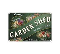 Vintage Mums Garden Shed Sign - Green Gardening Themed Metal Plaque Garden Bar Gift for Mothers Day - Wall Decor 28cm x 20cm