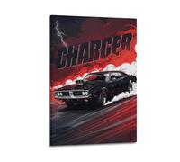 Vintage Muscle Car Poster Charger 1970 Retro Style Speed Design Black Red Color Art Decorative Canvas Family Bedroom Artwork Picture Painting 16x24inch(40x60cm)