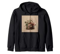 Vintage Mushroom Basket Botanical Foraging Illustration Zip Hoodie