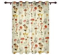 Vintage Mushroom Bedroom Window Curtains, Pastoral Farm Mushroom Decor Eyelet Curtain, Decorative Print Room Darkening Thermal Insulated Privacy Drapes for Kitchen Nursery, W55" x L84" x 2 Panels