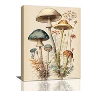 Vintage Mushroom Botanical Wall Art Mushroom Kitchen Decor Canvas Prints Painting Rustic Country Fungus Pictures Framed Artwork Office Home Decoration for Dining Living Room Bedroom Bathroom 12"x16"