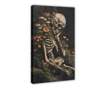 Vintage Mushroom Bush Skeleton Man Art Canvas Poster Wall Art Decor Print Picture Paintings for Living Room Bedroom Decoration 12x18inch(30x45cm)