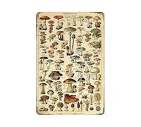 Vintage Mushroom Poster Fungus Wall Art Retro Tin Sign - Mushroom Species Identification Reference Mushroom Accessories - Mushroom Decor Metal Poster Mushroom Wall decor for Kitchen Room Bedroom, 12x