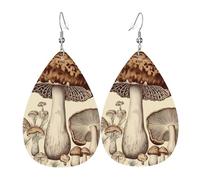 Vintage Mushrooms Drawing Earrings, Lightweight Leather Teardrop Dangle Drop Earrings for Christmas Birthday Gift, Fashion Pendant for Women Jewelry Outfits Accessories