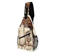 Vintage Mushrooms Drawing Sling Bag with Rfid Blocking Causal Mens Crossbody Bag Lightweight Chest Pack Large Man Purse Travel Crossbody Backpack Shoulder Sling Backpack for Hiking Running Cycling