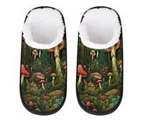 Vintage Mushrooms Slipper for Women Men Tropical Plants Travel Slippers Foldable Indoor Plush Lining Slip on House Slippers Memory Foam Warm Home Sock Shoes L