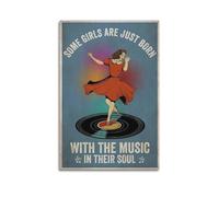 Vintage Music Girl On Record Wall Art, Retro Decor For Living Room And Bedroom Artistic Wall Mural Modern Hanging Decor Poster08x12inch(20x30cm)