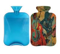 Vintage Music Guitar Hot Water Bottle with Cover, 2L Hot Water Bag for Pain Relief, Neck and Shoulder, Hand Feet Warmer