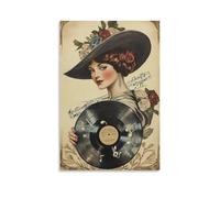 Vintage Music Lady Wall Art Retro Record Poster with Elegant Woman And Musical Notes Aesthetic 1920s Style Canvas Print for Living Room Bar Or Studio Decor Gift 12x18inch Unframe