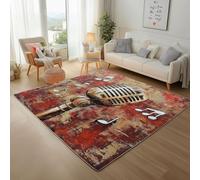 Vintage Music Microphone Area Rug 60x110cm Soft Short Pile Carpet - Anti-Slip Backing, Machine Washable Rugs Modern Shabby Chic Faux Wool Rug for Living Room, Bedroom, Kitchen, Enterance