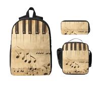 Vintage Music Note Backpack Set for Girls Boys with Lunch Bag Pencil Case Piano Keyboard 3 Pieces School Bags Insulated Lunchbox Gifts for Women Men