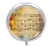 Vintage Music Note Pill Organizer 3 Compartment Travel Pillbox with Mirror Daily Medicine Pill Case Metal Pill Box for Purse & Pocket Portable Small Medicine Box Round Vitamin Case Container