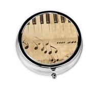 Vintage Music Note Small Pill Box 3 Compartment Portable Pill Box for Purse Pocket Piano Keyboard Mini Medicine Organiser for Daily Vitamin Fish Oil Storage