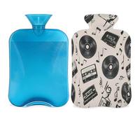 Vintage Music Notes Record Hot Water Bottle with Cover, 2L Hot Water Bag for Pain Relief, Neck and Shoulder, Hand Feet Warmer