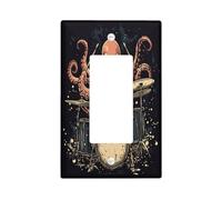 Vintage Music Octopus Decorative Light Switch Cover Plate 1 Gang Single Rocker, Fun Drum Set Sealife Electrical Faceplate for Kitchen Bathroom, Weird Kid Switchcover Decor