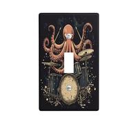 Vintage Music Octopus Decorative Light Switch Cover Plate 1 Gang Single Toggle, Fun Drum Set Sealife Electrical Faceplate for Kitchen Bathroom, Weird Kid Switchcover Decor