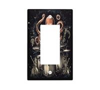 Vintage Music Octopus Decorative Light Switch Cover Wall Plate 1 Gang Single Rocker, Fun Drum Set Sealife Electrical Faceplate for Kitchen Bathroom, Weird Kid Switchcover Decor