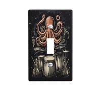 Vintage Music Octopus Decorative Light Switch Cover Wall Plate 1 Gang Single Toggle, Fun Drum Set Sealife Electrical Faceplate for Kitchen Bathroom, Weird Kid Switchcover Decor