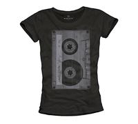 Vintage Music T Shirt for Girls Cassette Tape Black Size L