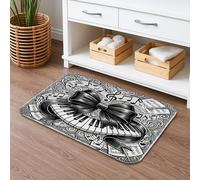 Vintage Musical Black Piano Bath Mat, Artistic Bow Design Absorbent Non Slip Shower Mat, Decorative Flannel Washable Rugs for Bathroom Toilet 20x32 Inch