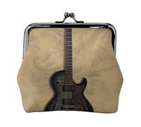 Vintage Musical Guitar Printed Kiss-lock Coin Purse Wallet - Leather Mini Change Pouch Holder for Men Women