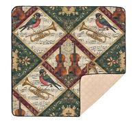 Vintage Musical Instruments & Birds Pattern Large Stylish Baby Play Mat for Indoor Outdoor Portable Infant Play Activity Mat for Babies Infants Toddlers, 50'' x 50''