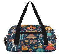 Vintage - Musical Instruments Kids Duffle Bag Boys Girls Small Sport Dance Gym Bag for Overnight Travel Weekender Carry On, Rock Music Skeleton, 18.5"L x 9.4"W x 7.8"H