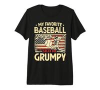 Vintage My Favorite Baseball Player Calls Me Grumpy US Flag Premium T-Shirt
