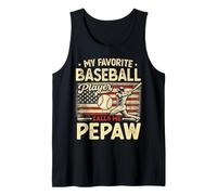 Vintage My Favorite Baseball Player Calls Me Pepaw US Flag Tank Top