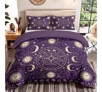 Vintage Mysterious Duvet Cover Bedding Set - Soft & Lightweight, Astrology Astronomy Constellation Quilt Cover with Zipper for Boys Girls Kids Adults, Purple 90" x 86"