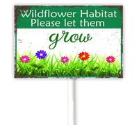 Vintage Native Wildflowers Please Let Them Grow Sign For Yard, Do Not Mow Or Spray Pollinator Friendly Zone, Wildflower Habitat With Stake Garden Decor Spring Summer 12x8 Inch
