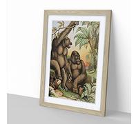 Vintage Natural History Male & Female Gorillas Vintage Framed Wall Art Print, Ready to Hang Picture for Living Room Bedroom Home Office Décor, Oak A4 (34 x 25 cm)