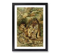 Vintage Natural History Tigers Framed Print | A2 Black Framed Wall Art | Ready to Hang | Classic Animal Picture | Living Room Bedroom Lounge Office