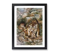 Vintage Natural History Tigers Vintage Framed Print | A3 Black Framed Wall Art | Ready to Hang | Classic Animal Picture | Living Room Bedroom Lounge Office