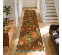 Vintage Naturalist Long Runner Rug 120x300cm Reptile Floral Floor Carpet | Jungle Wildflower Machine washable Non-Slip Rust Orange Floor Mat for Kitchen Entryway Bedside Living Room Corridor