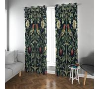Vintage Nature Blackout Curtains Morris Style Fabric Curtains Flowers Birds and Strawberries Pattern Draperies Noise-Reducing for Living Room 2 Panels (each W52xL72in)