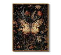 Vintage Nature Framed Botanical Print for Elegant Home Décor, Rustic Butterfly Floral Dark Aesthetic Canvas Wall Art, Flower Insect Artwork for Bedroom Bathroom Office