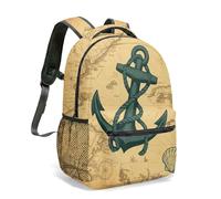 Vintage Nautical Anchor 16 Inch Backpack All Over Print Illustration Stars Laurel Ribbon Ornate Decorative Bag (06)